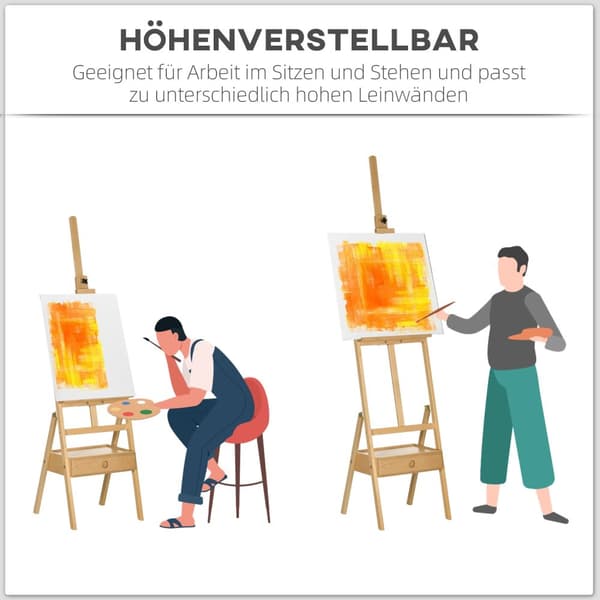 Staffeli Stående Staffeli Sammenleggbar Tre-Easel Høydejusterbart Studio-Easel Med Holder, For Lerreter Opptil 92 Cm Høye