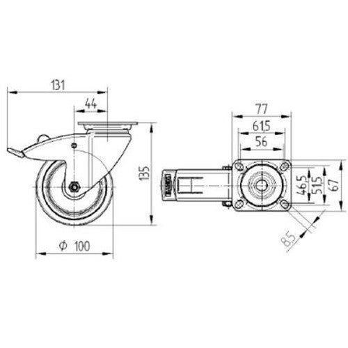 TENTE 2477 PJP 100 P50 grijs zwenkwiel met rem 100 mm