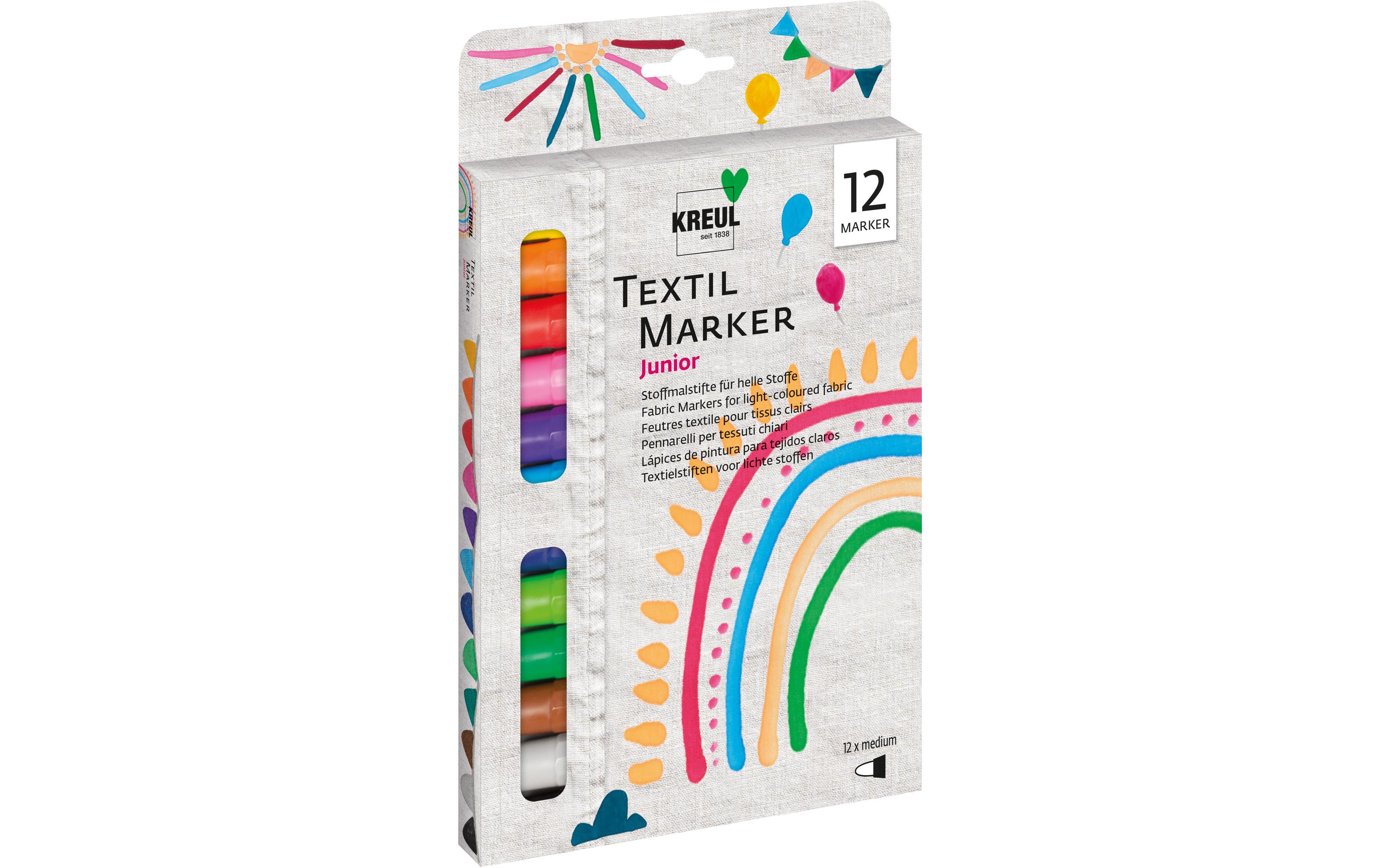 Textilmarker medium Junior 12er SetStoffmalstifte, mit denen Kinder ohne Schütteln, Pumpen sofort malen