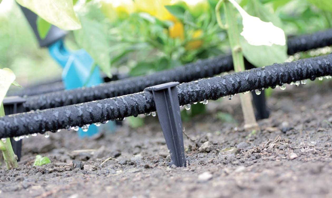 (100er Set) 20cm Bewässerungs Bodennägel Tropfschlauch Halterung - Schwarz