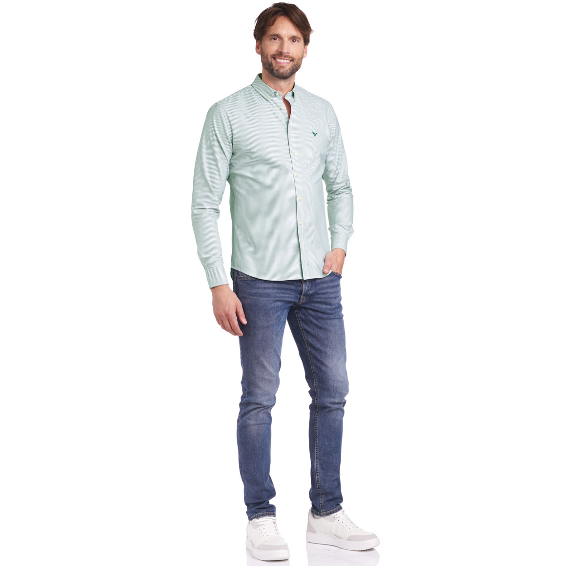 Jonas Nielsen Herren Hemd mit Button-down-Kragen dunkelgrün / weiss