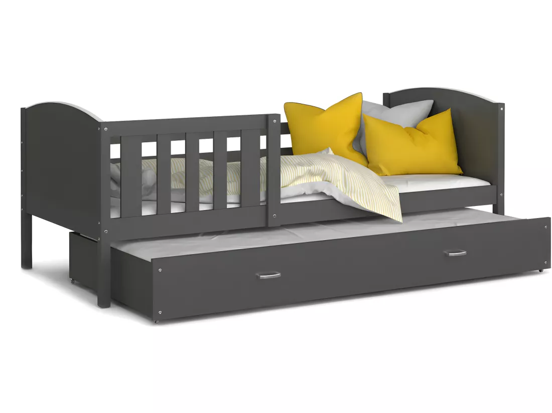 Lit Gigogne Tomy 90x190 Gris - gris Livré avec sommiers, tiroir et matelas en mousse de 7cm
