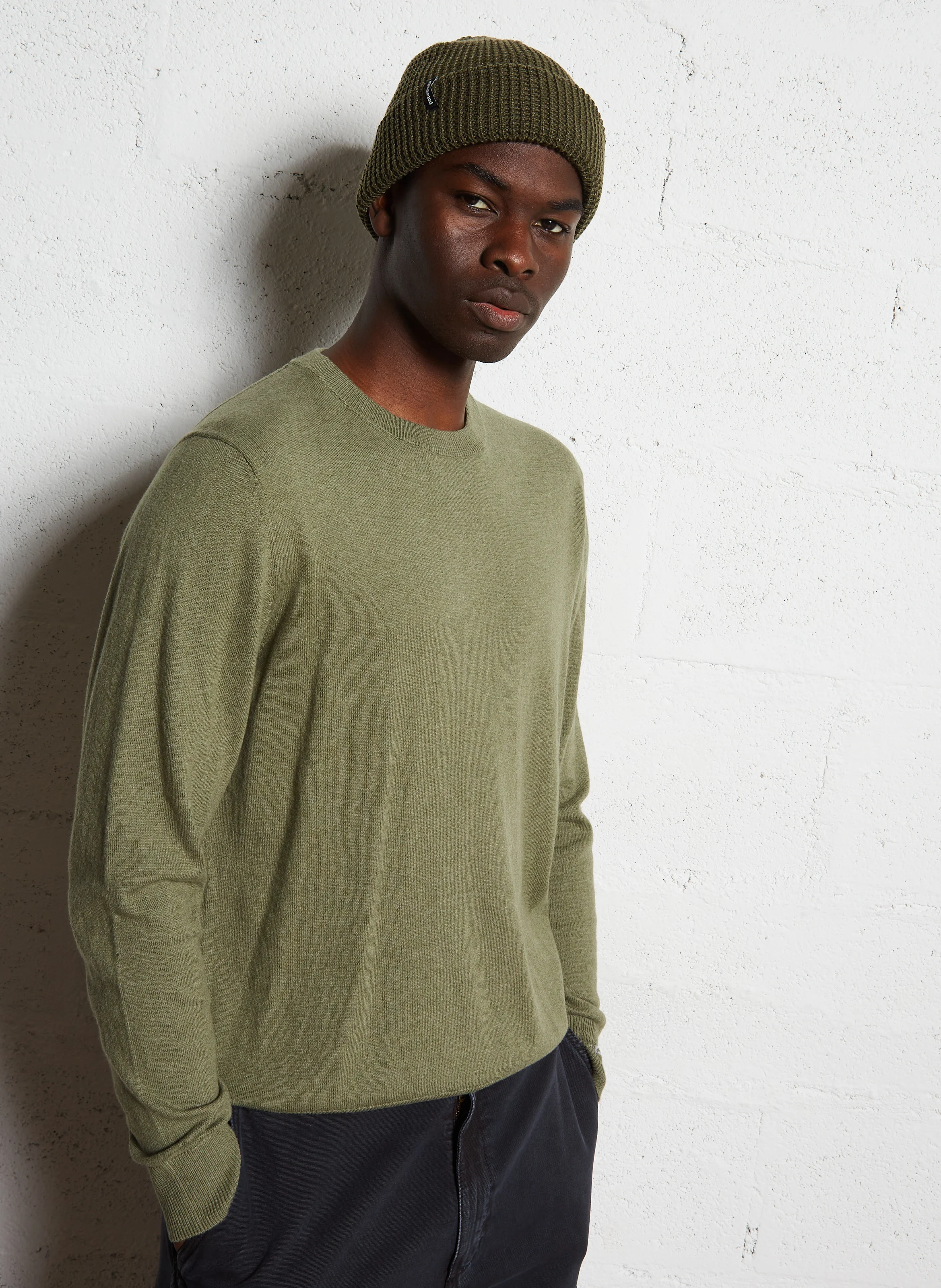 NEW ANDRE - Pull col rond droit en coton et laine mélangé | Vert