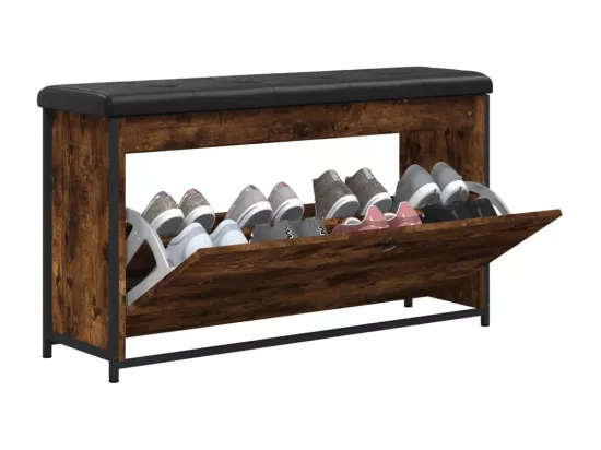 Banc à chaussures tiroir rabattable chêne fumé 102x32x56 cm