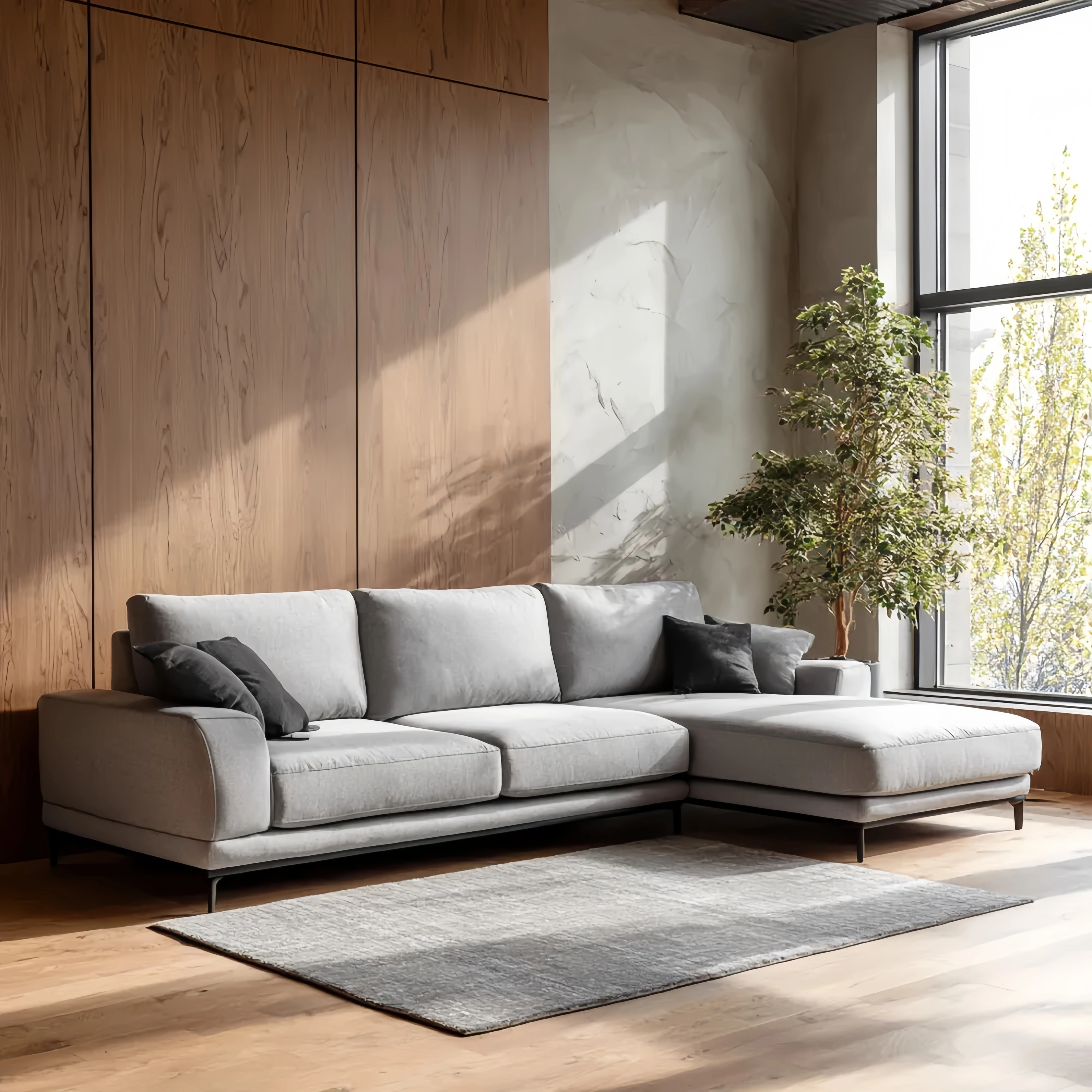 Ecksofa Stoff 250x90x160 cm – Hellgrau – Modernes Design