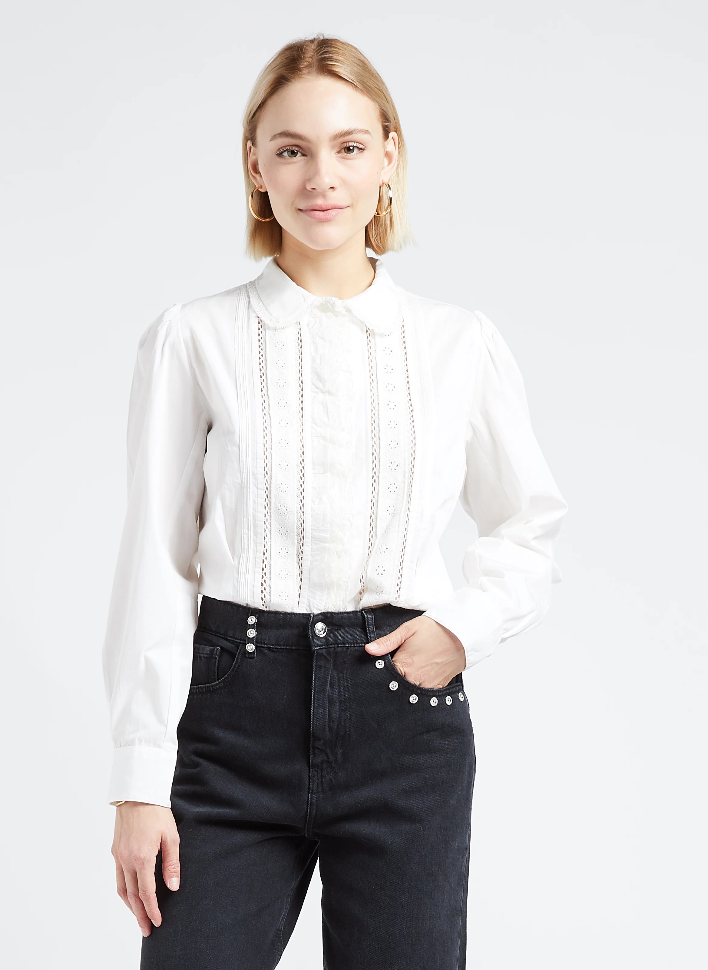 DIANE - Chemise col claudine en popeline de coton| Beige