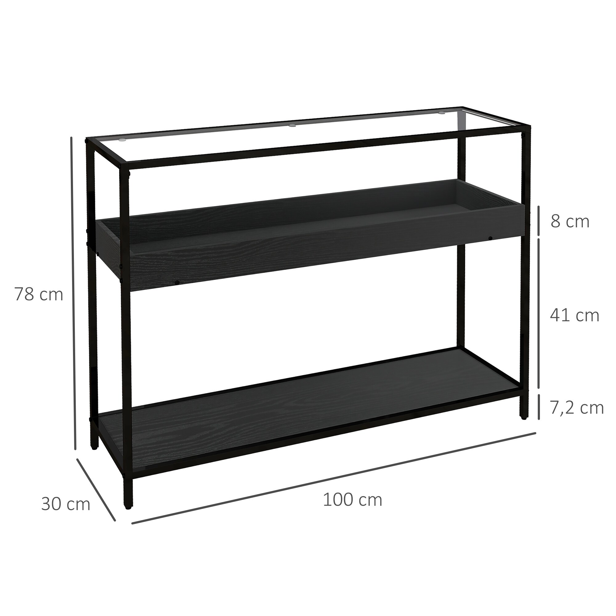 HOMCOM Konsolentisch mit Glasplatte und 2 Ebenen schwarz 100L x 30B x 78H cm