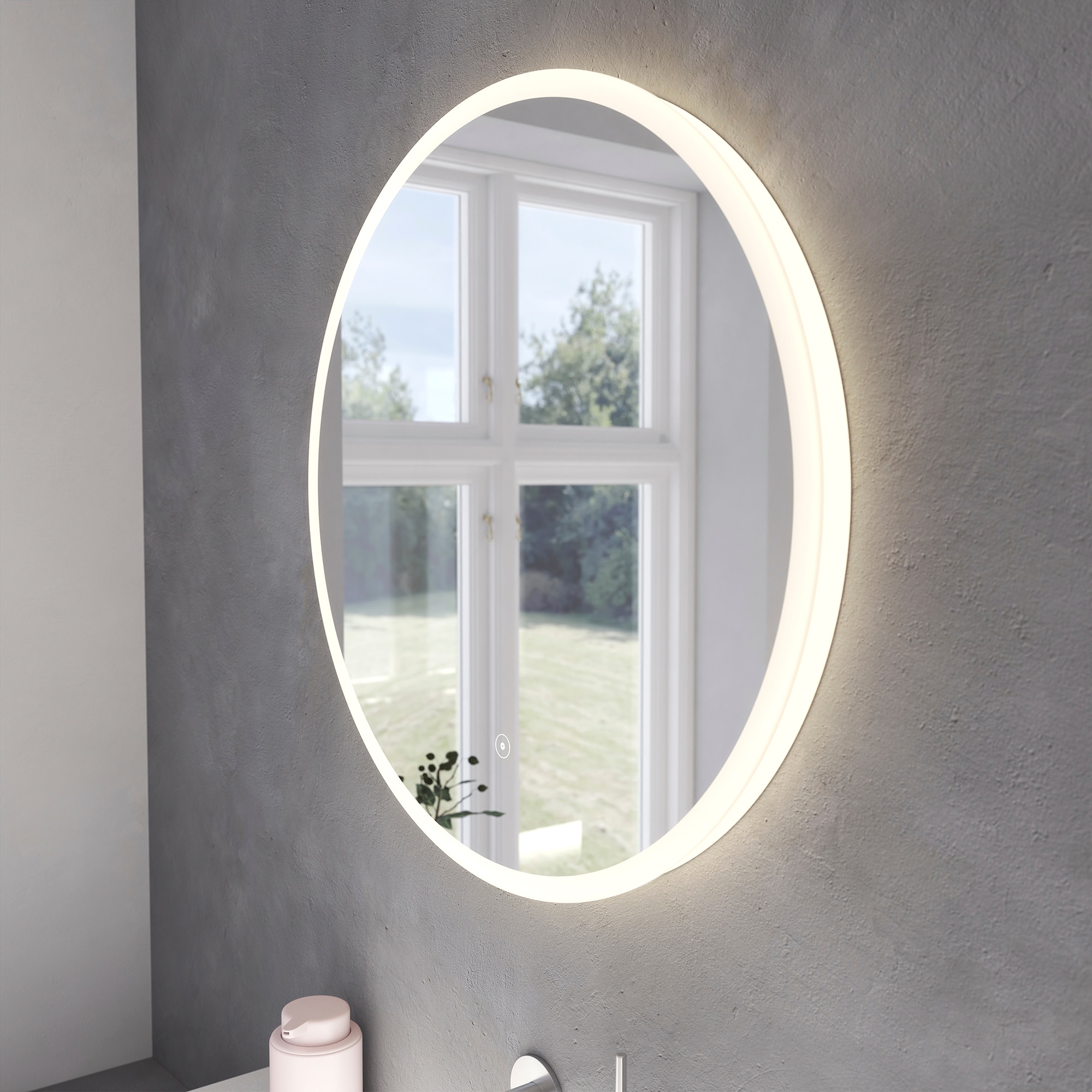 Loevschall Badspiegel »Atlas Rund, Badezimmerspiegel mit LED Beleuchtung, Lichtspiegel« Touchpanel für Lichtsteuerung, Verstellbarer Spiegel, Dänisches Design