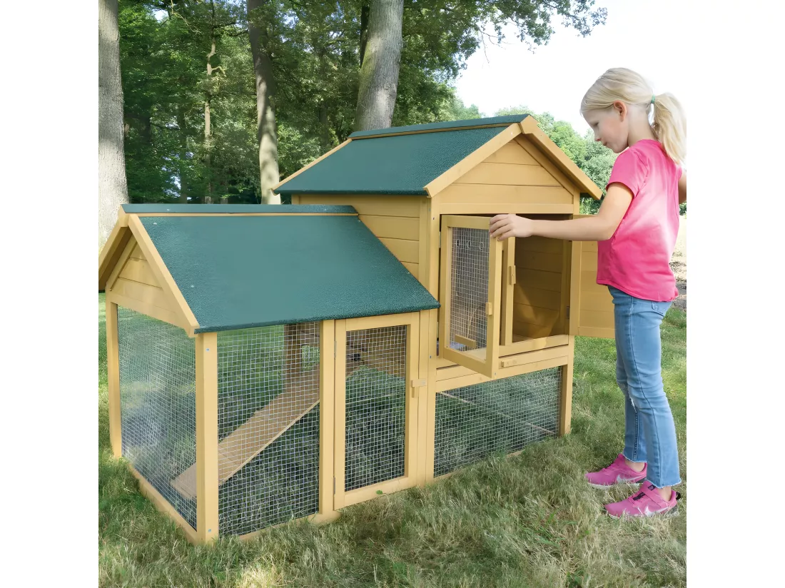 Cage Clapier Enclos lapin Extérieur en bois Haute Qualité pour lapins petits animaux- Modèle : 035 Ranch 152 x 98 x 118 cm