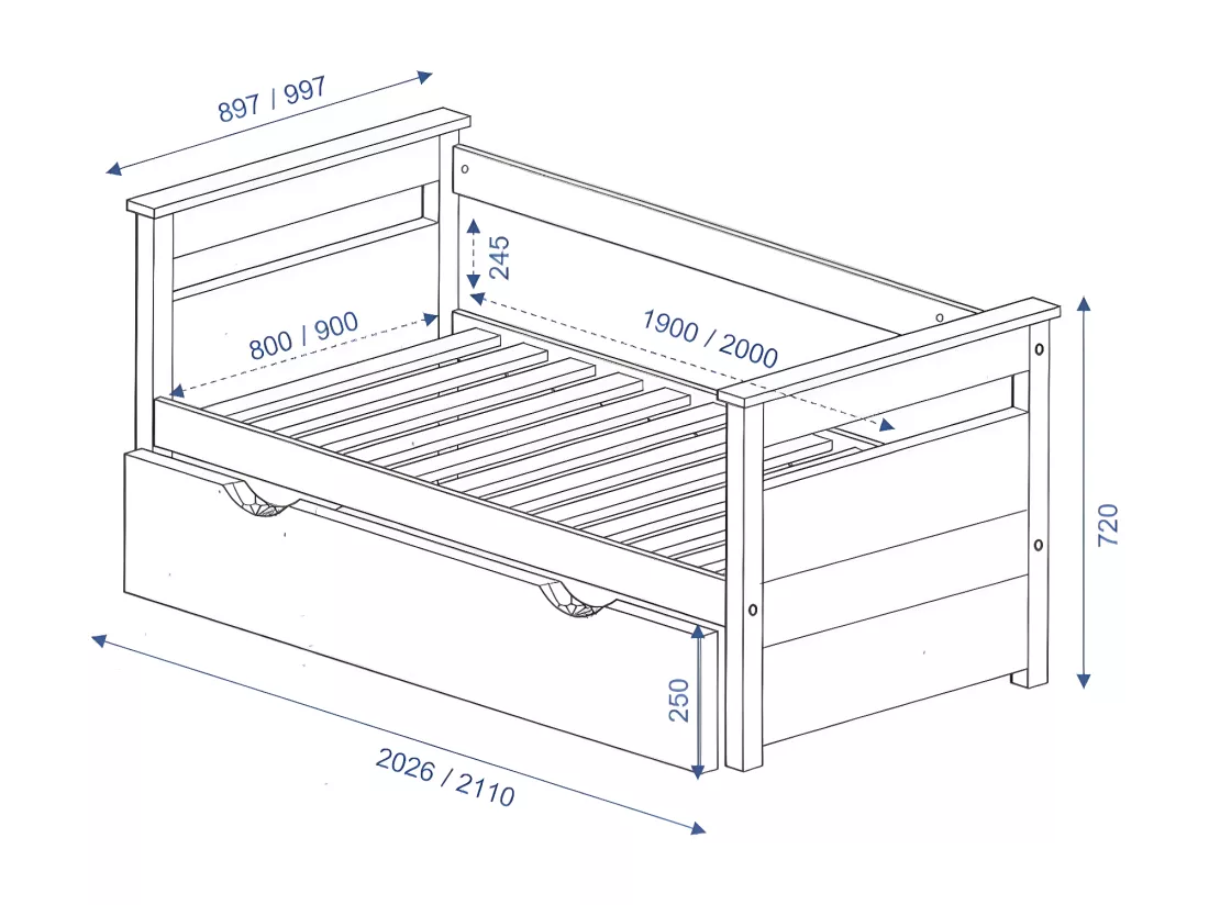 Pack lit gigogne avec 2 matelas 80x200 cm bois massif blanc et bois IZAO