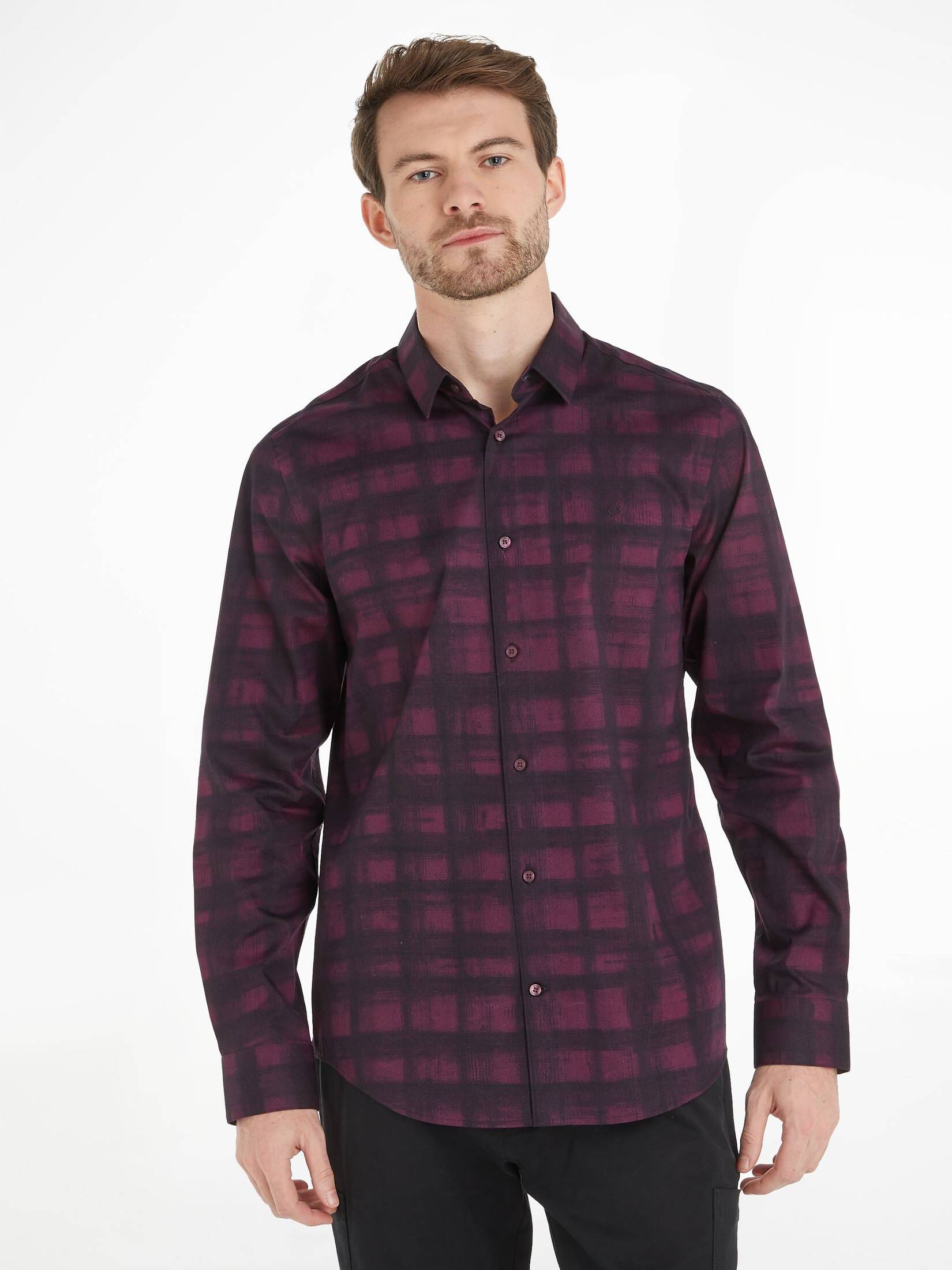 CALVIN KLEIN| Herren Hemd POPLIN STRETCH AOP CHECK