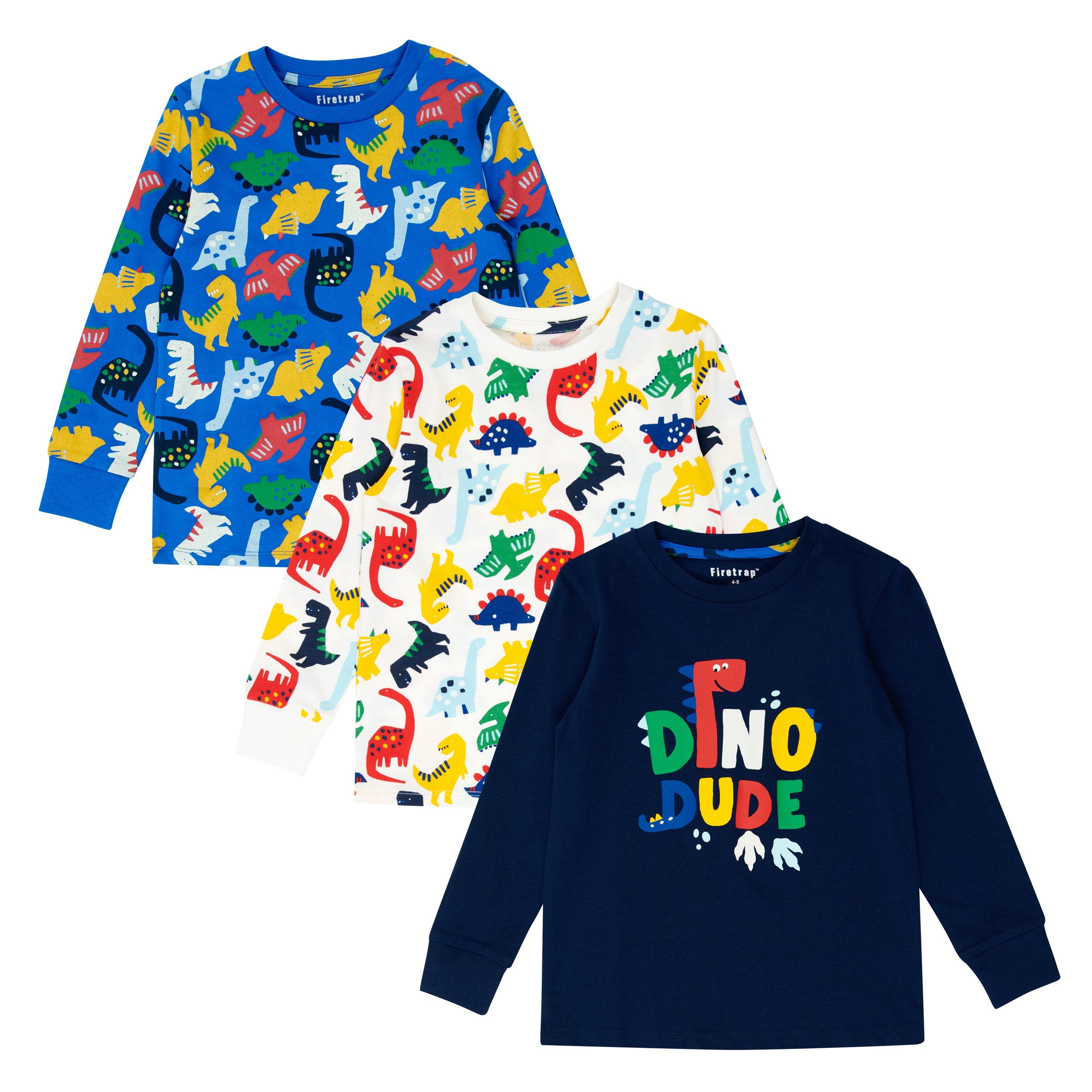 Firetrap Kids Boys 3 Pack Dinosaur Pyjama Set