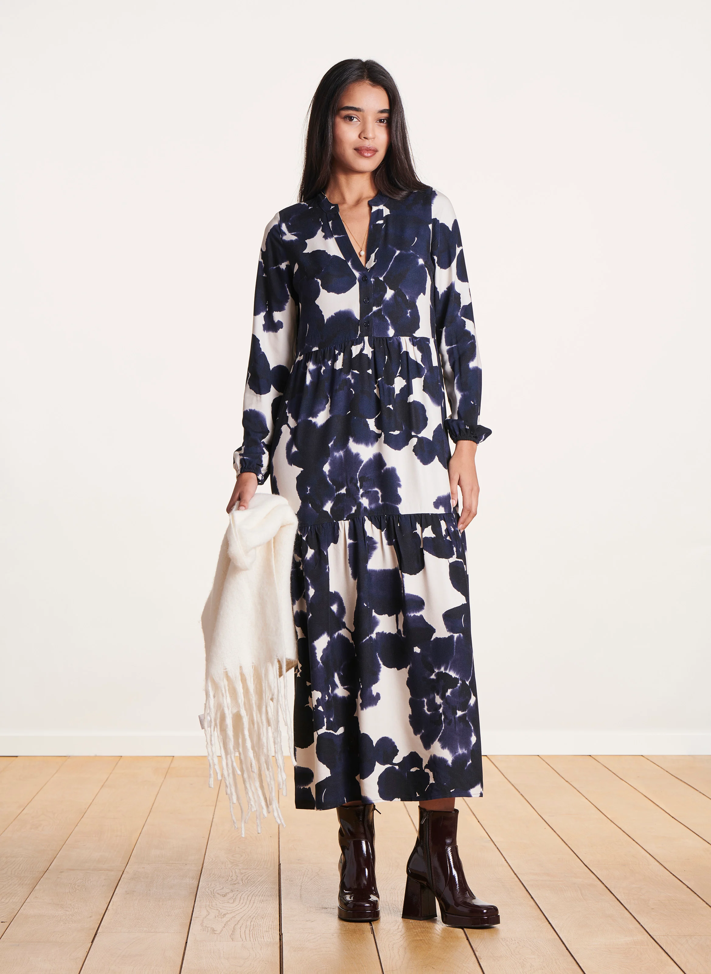 Robe longue ample a imprime floral | Bleu