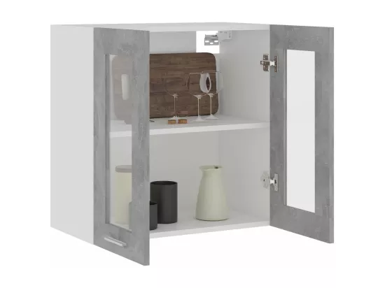 Armoire en verre suspendue Gris béton Bois d'ingénierie