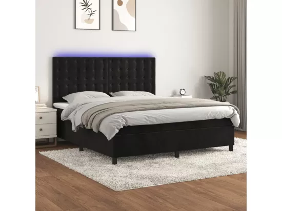 Sommier tapissier avec matelas et LED Noir 180x200 cm Velours
