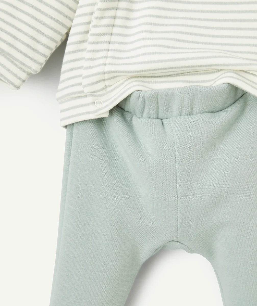 ENSEMBLE MOLLETON BÉBÉ EN FIBRES RECYCLÉES VERT D'EAU À RAYURES AVEC TORTUES