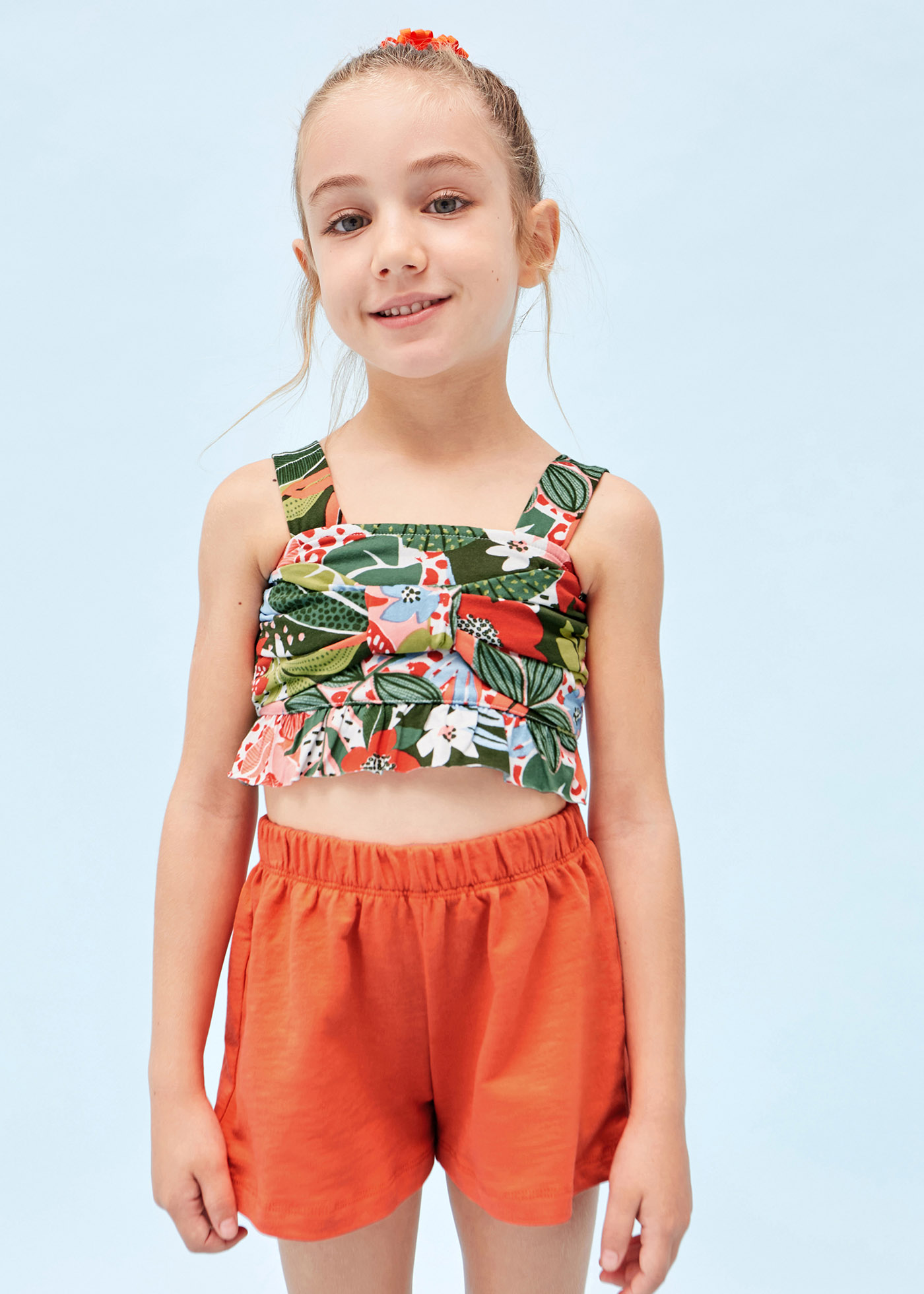 Conjunto de duas peças com blusa de algodão sustentável para meninas