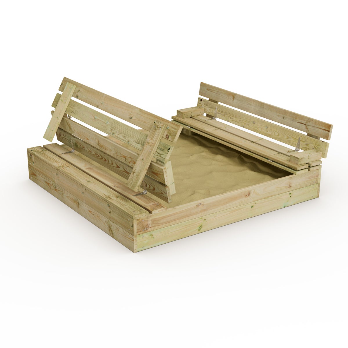 WICKEY Flip Zandbak 110x125cm Tuin Kinderzandbak Speeltuin met Bank en Scharnierend Deksel