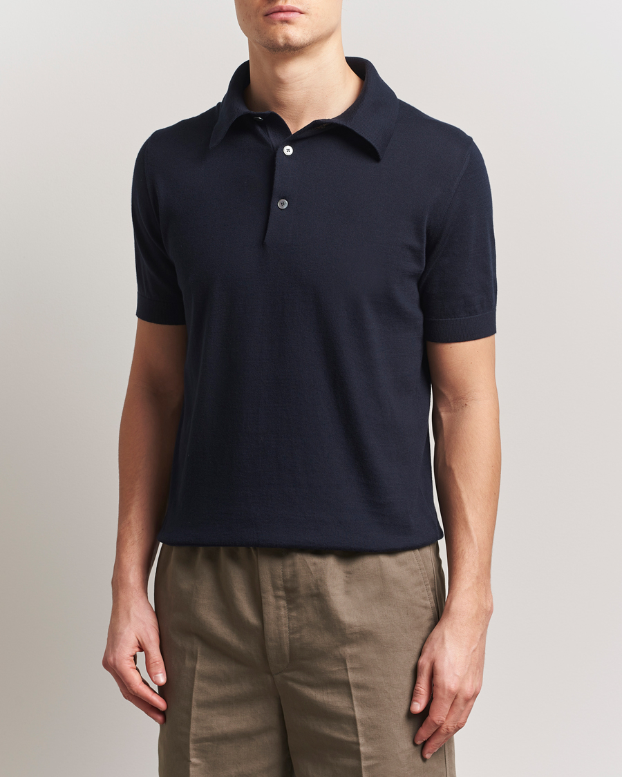 Zegna Premium Cotton Knitted Polo Navy