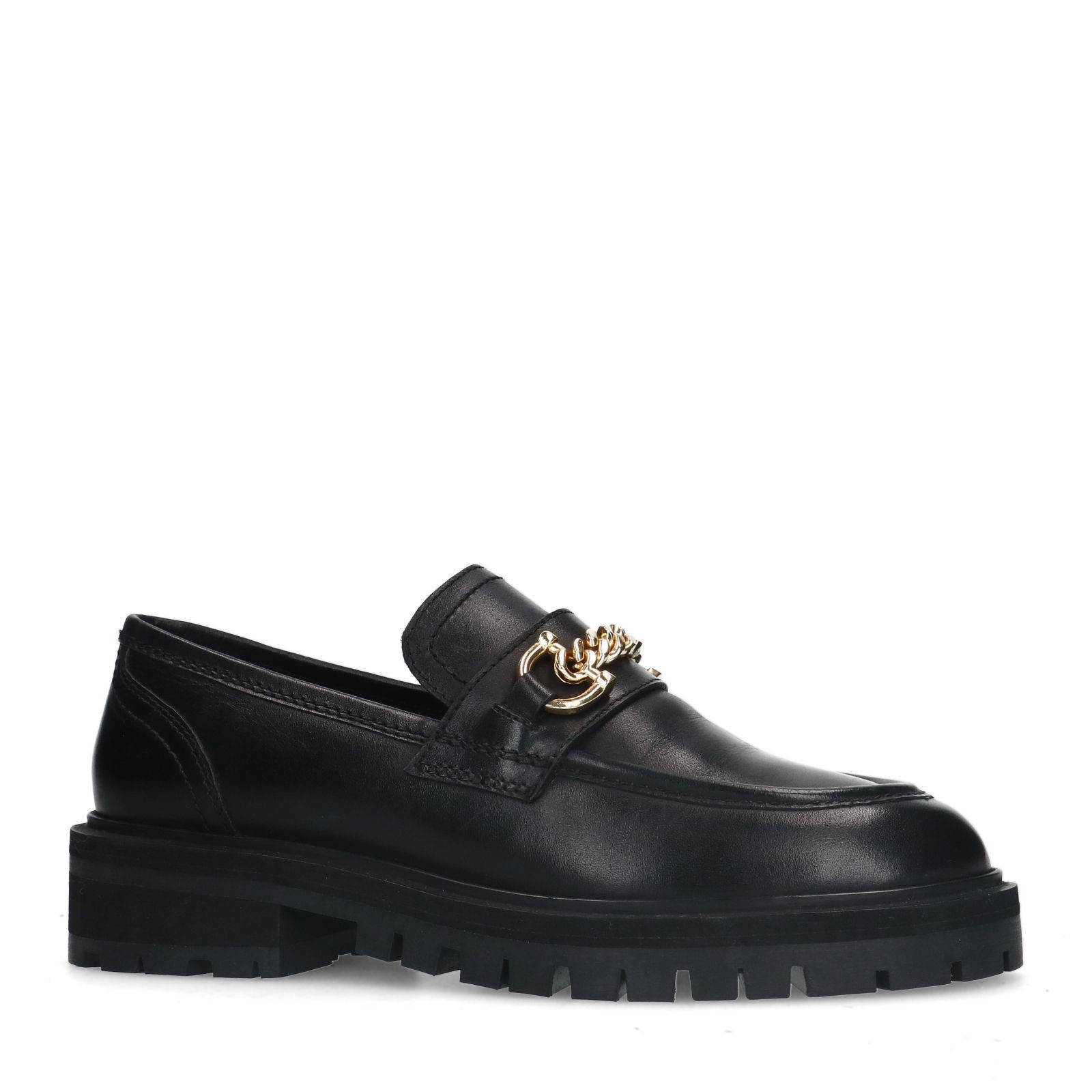 Sacha chunky leren loafers met ketting zwart
