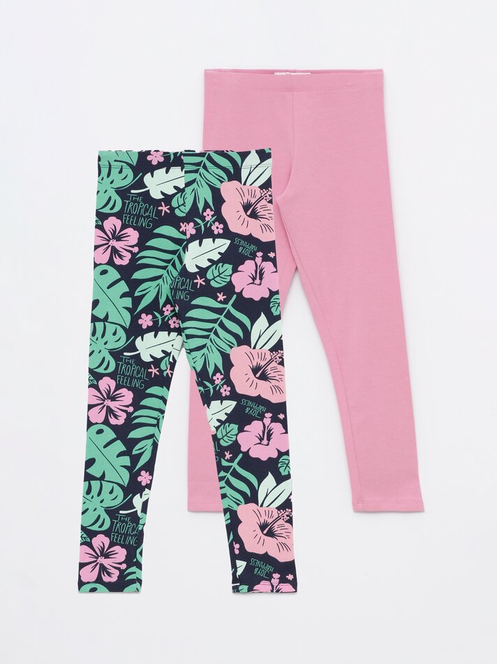 Conjunto de 2 leggings compridas básicas, lisas e estampadas - Azul Marinho