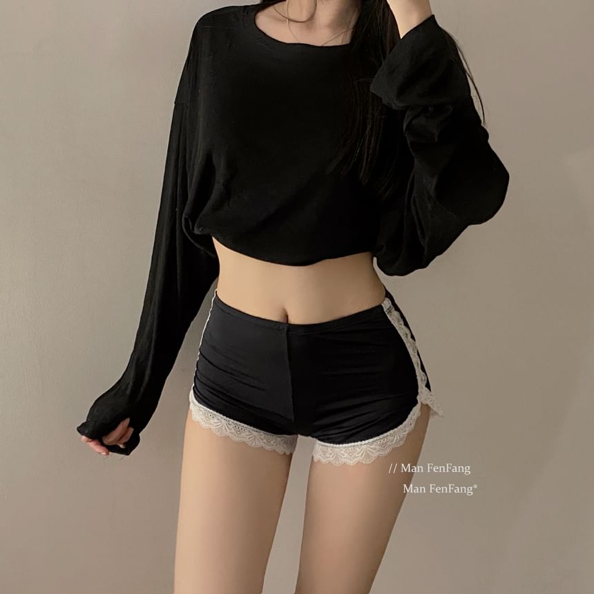 Delishma - Boyshorts met effen kanten rand