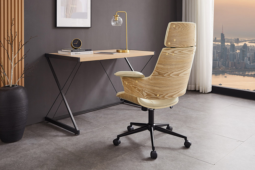 Höhenverstellbarer Bürostuhl MANHATTAN natur Eiche creme beige Kunstleder drehbar