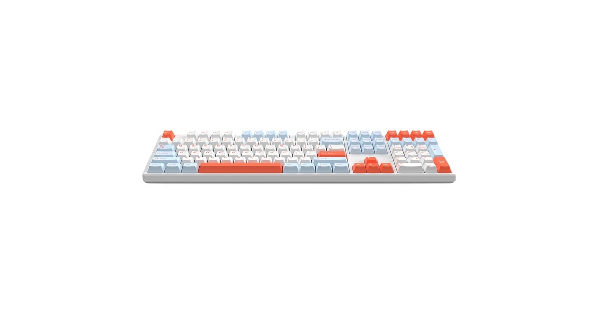 HelloGanssHS108T White Feather, toetsenbord  (Wit/lichtblauw, US lay-out, Gateron Yellow, RGB leds, PBT Doubleshot keycaps, hot swap, 2,4 GHz / Bluetooth / USB-C)