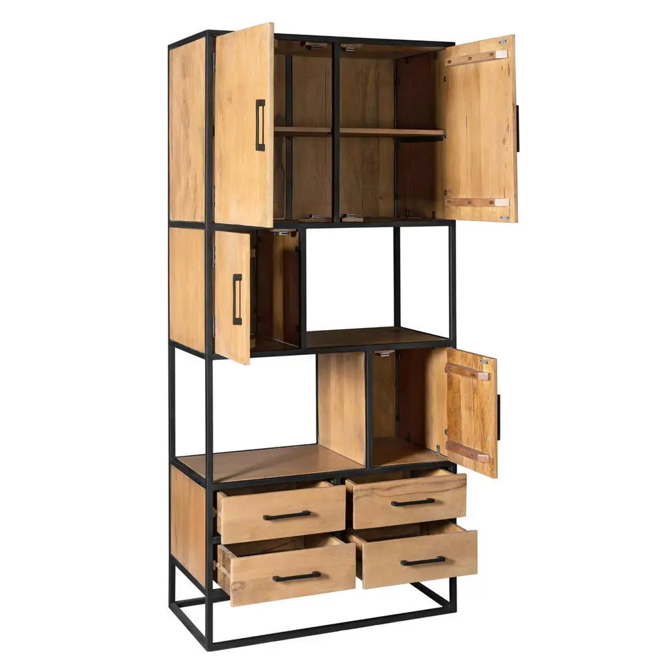 Vakkenkast Naturel Hout/Metaal - 90x45x200cm - Denver