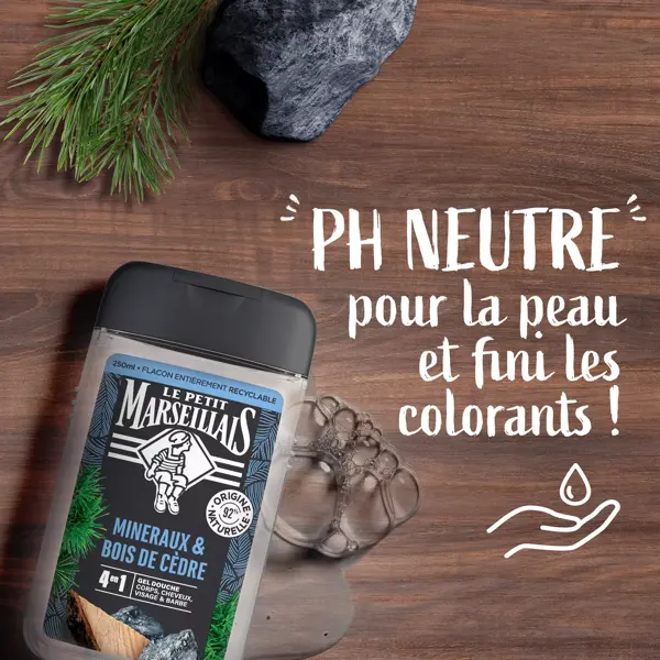 Gel de banho masculino Le Petit Marseillais Minerais e madeira de cedro 250ml