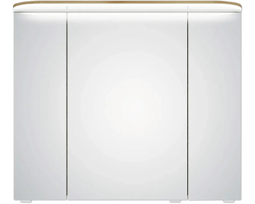Pelipal Sunline 108 badkamermeubelset, BxHxD 92 x 200 x 50,8 cm, frontkleur: Riviera eiken, 3-delige badkamermeubelset met wastafel en badmeubel van wit mineraalmarmer, spiegelkast met LED-verlichting