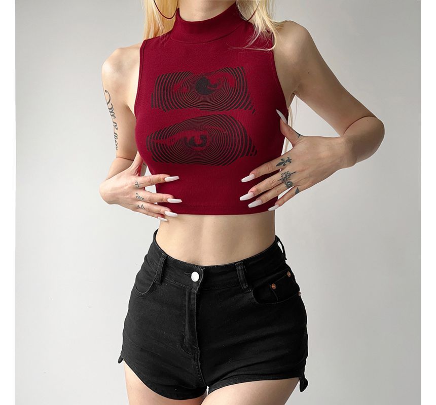 HERMITAKH - Mouwloze crop top met mock-neckprint