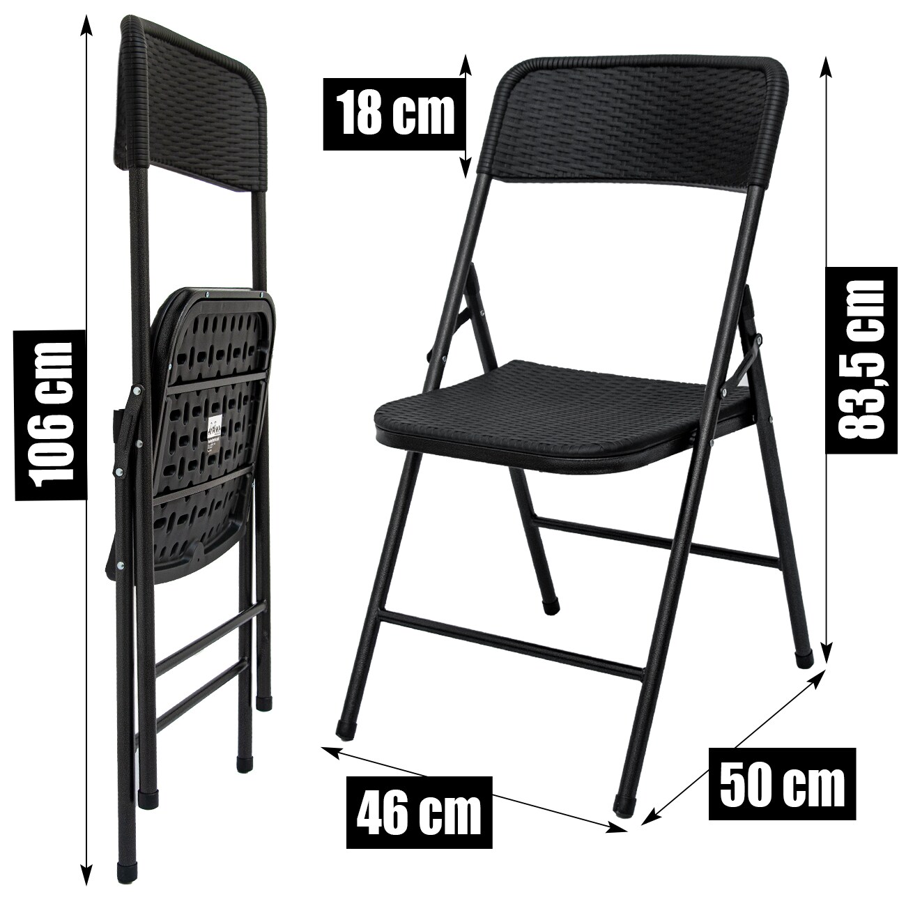 8 Klappstühle bis 150kg - 50x46x83,5 Balkonstuhl - Gartenstuhl in Rattan-Optik