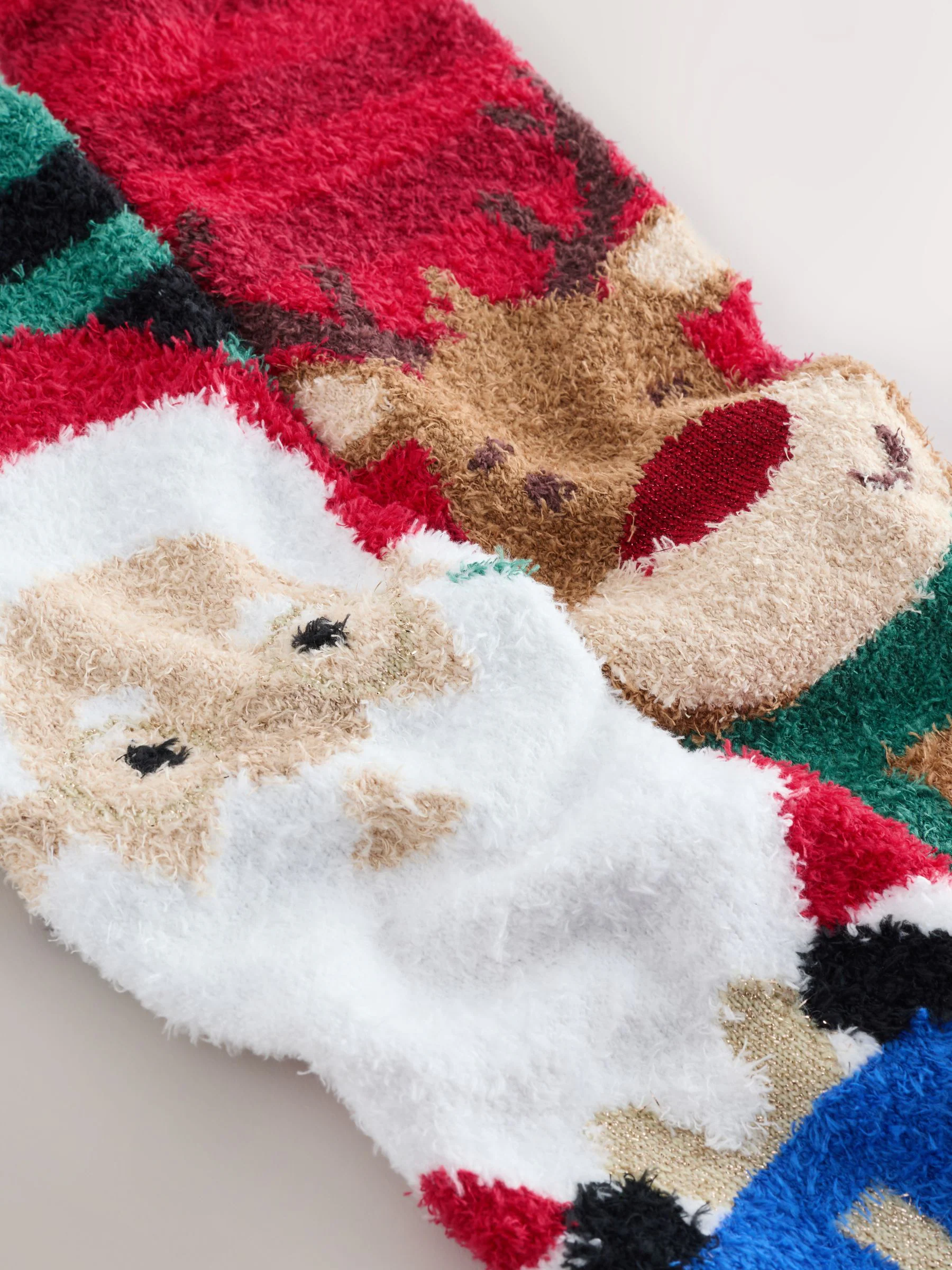 Rood/Groen kerstman en rendier - Christmas Pattern Cosy Socks 2 Pack