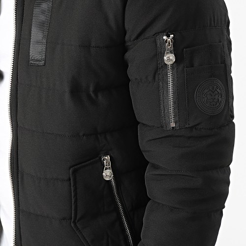 Veste Bomber Col Fourrure Solo Noir Blanc