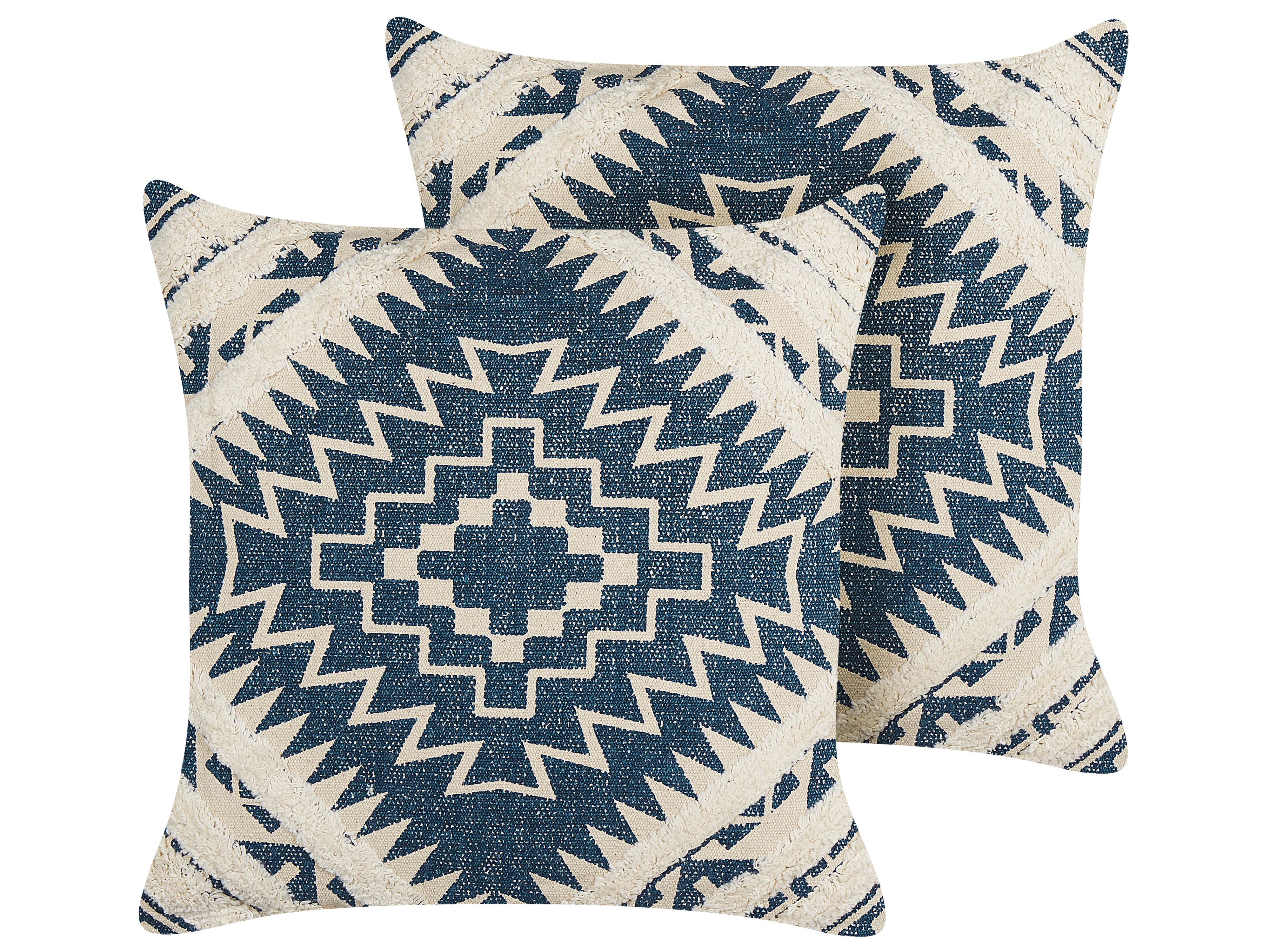 Set van 2 sierkussens SAFI Katoen 50 x 50 cm Blauw geometrisch patroon