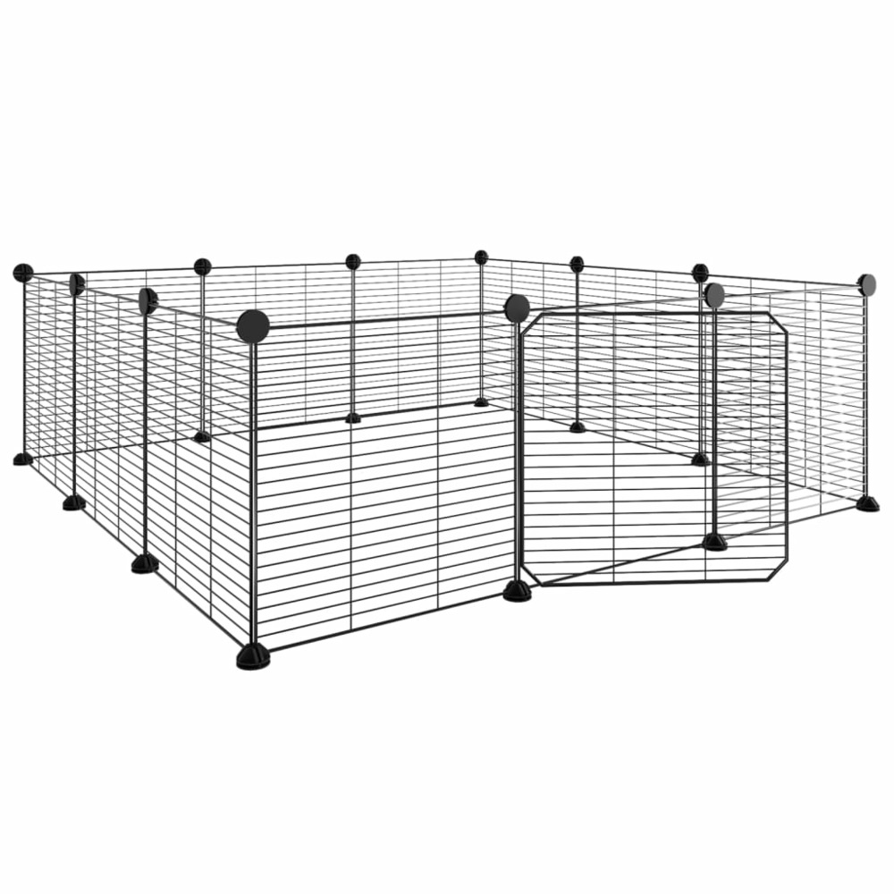 Cage animaux de compagnie à 12 panneaux et porte noir 35x35 cm