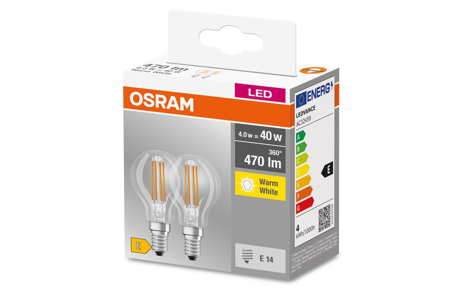 Lampe Base Filament 4W, E14 Warmweiss, 2er BoxFilamentleuchtmittel