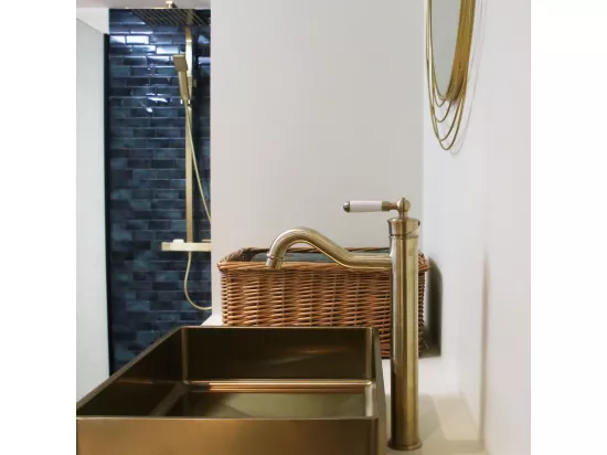 Leeds mitigeur lavabo rétro haut or brossé - Essebagno