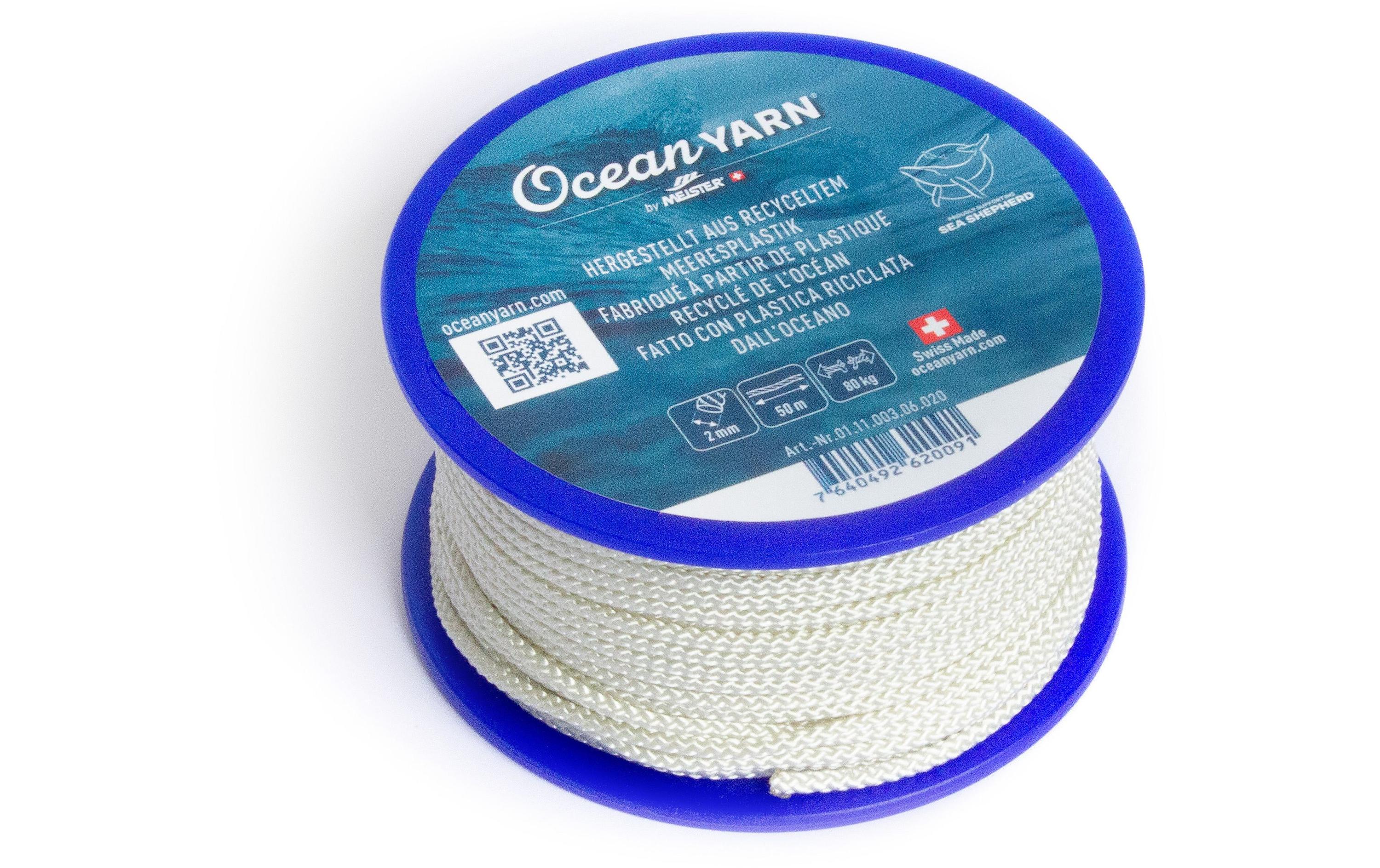 Seil OceanYarn Ø 2 mm, 50 m, 80 kg, WeissKordel aus recyceltem Kunststoff normalgeflochten