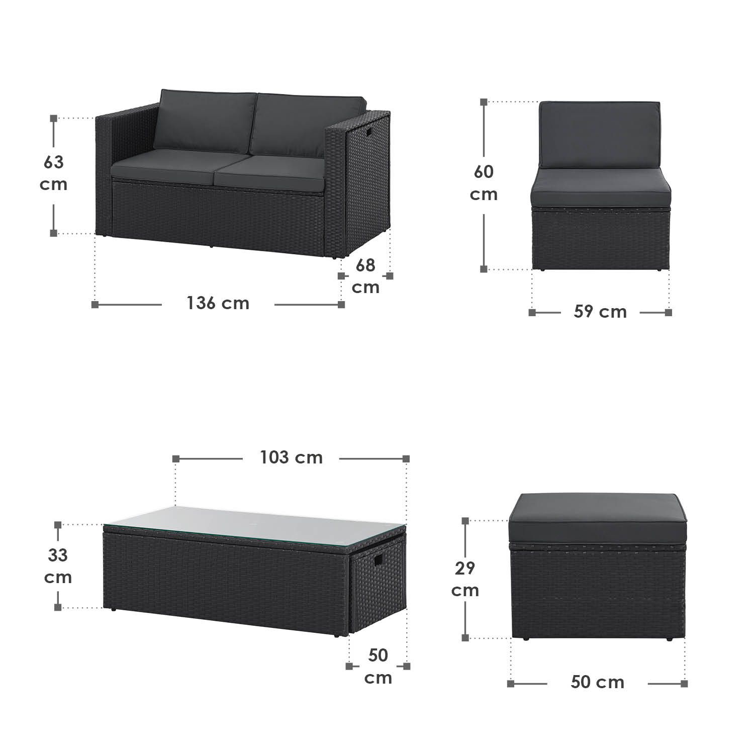 Juskys Polyrattan Gartenmöbel Set Salou - Outdoor Lounge für 6 Personen, wetterfest - Schwarz