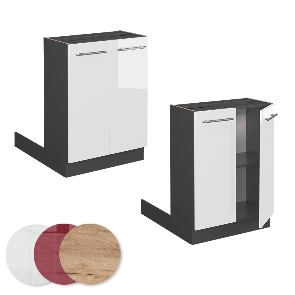 Vicco Regalinselunterschrank Küchenschrank Küchenmöbel Fame-Line Anthrazit Weiß 60 cm modern Hochglanz Küche Einbauküche Kücheninsel Drehtür Einlegeboden Blende Küchenunterschrank Küchenzeile