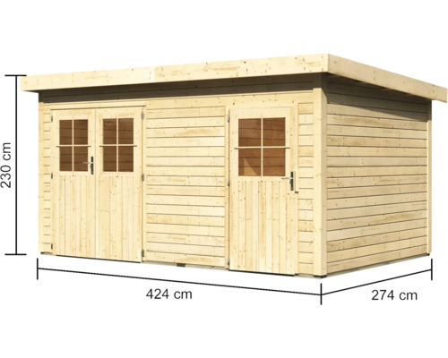 Karibu Krähenau 2 tuinhuis, 456 x 303 cm, natuurlijke afwerking