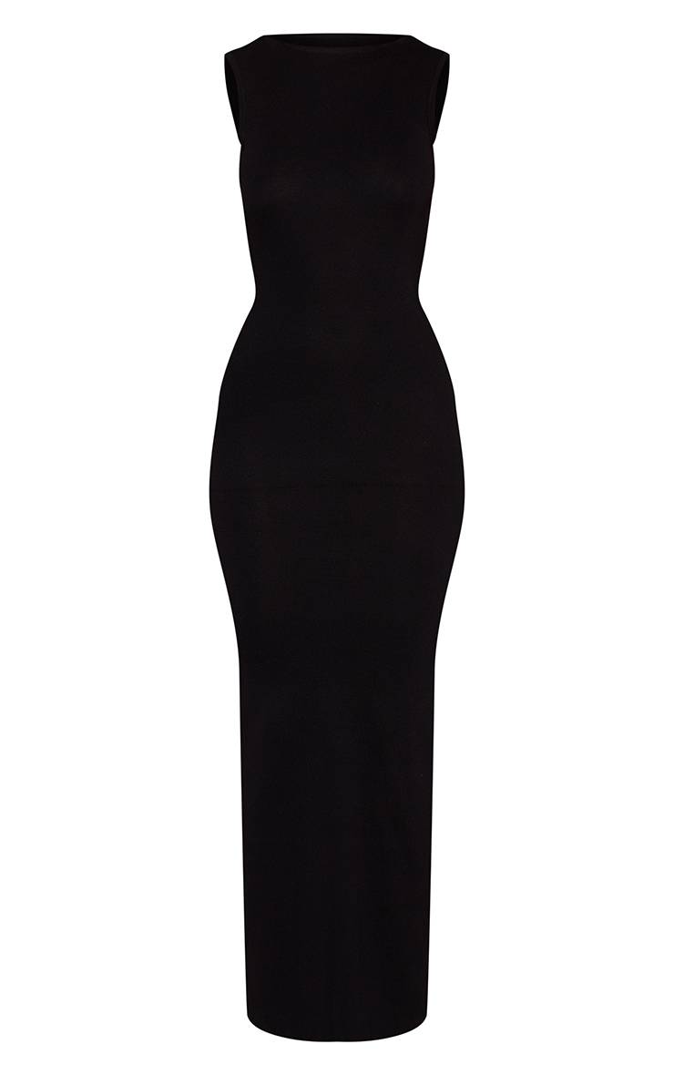 Noir Robe Longue En Maille Transparente À Dos Nu Et Encolure Bateau