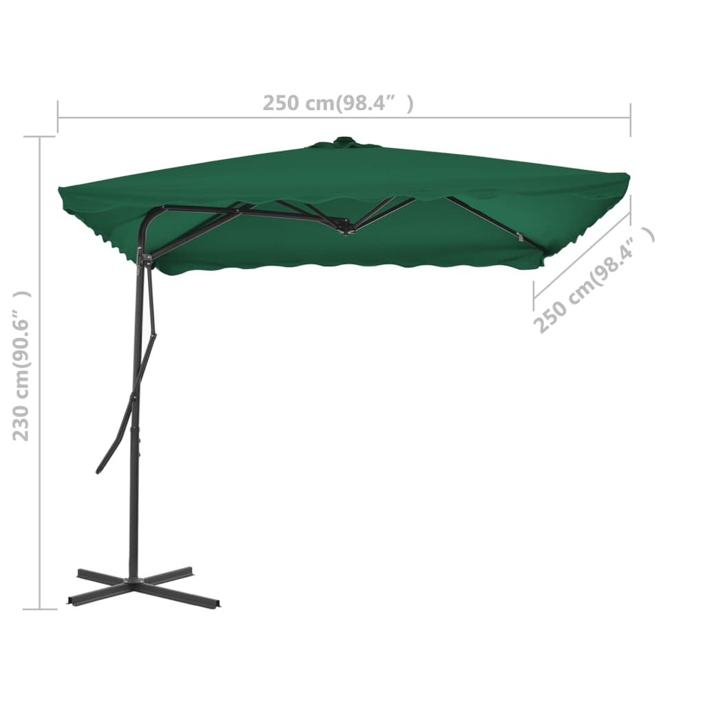 Parasol d'e x térieur avec mât en acier 250 x 250 cm vert