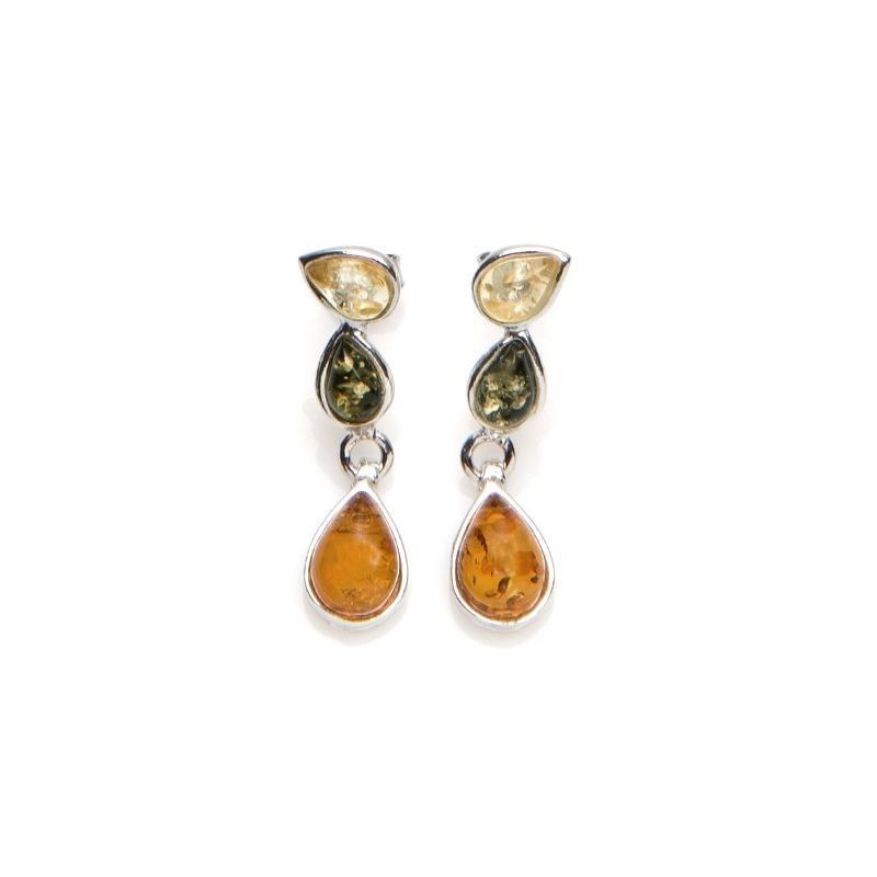 Boucle d'oreille argent 925 Ambre veritable de la mer Baltique