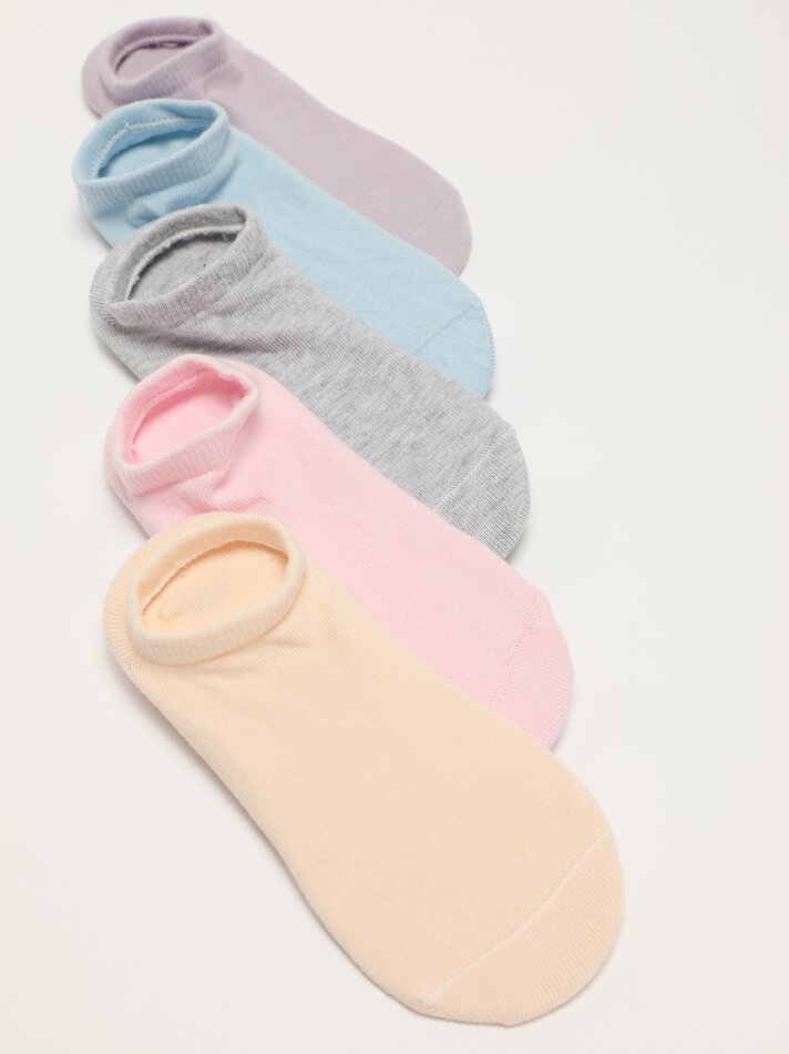Pacote com 5 pares de meias invisíveis básicas - Cores variadas