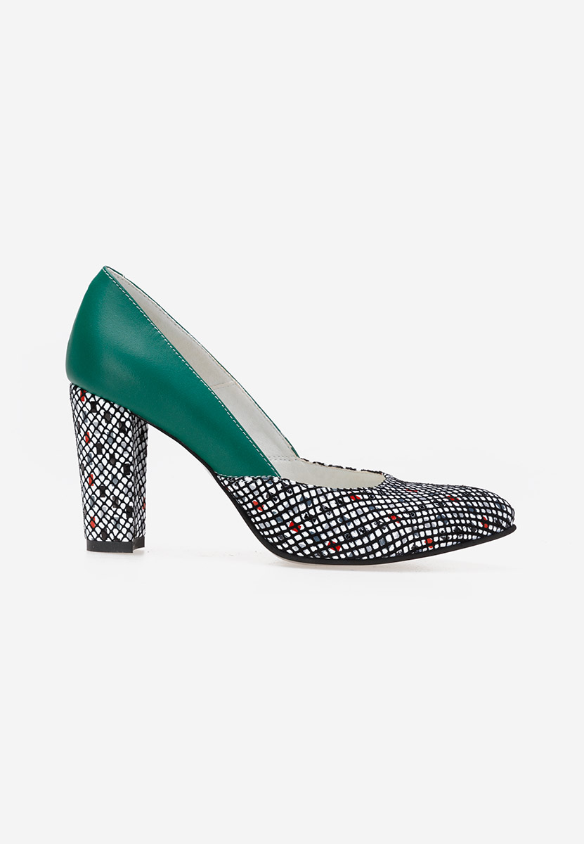 Chaussures en cuir à talon épais vert Maya
