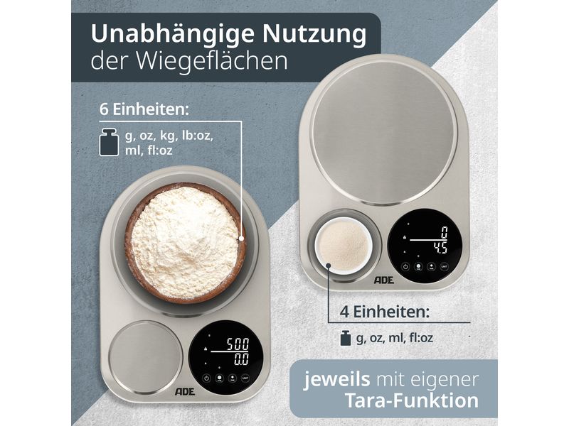ADE Küchenwaage Isabella Silber Küchenwaage mit 2 Messflächen