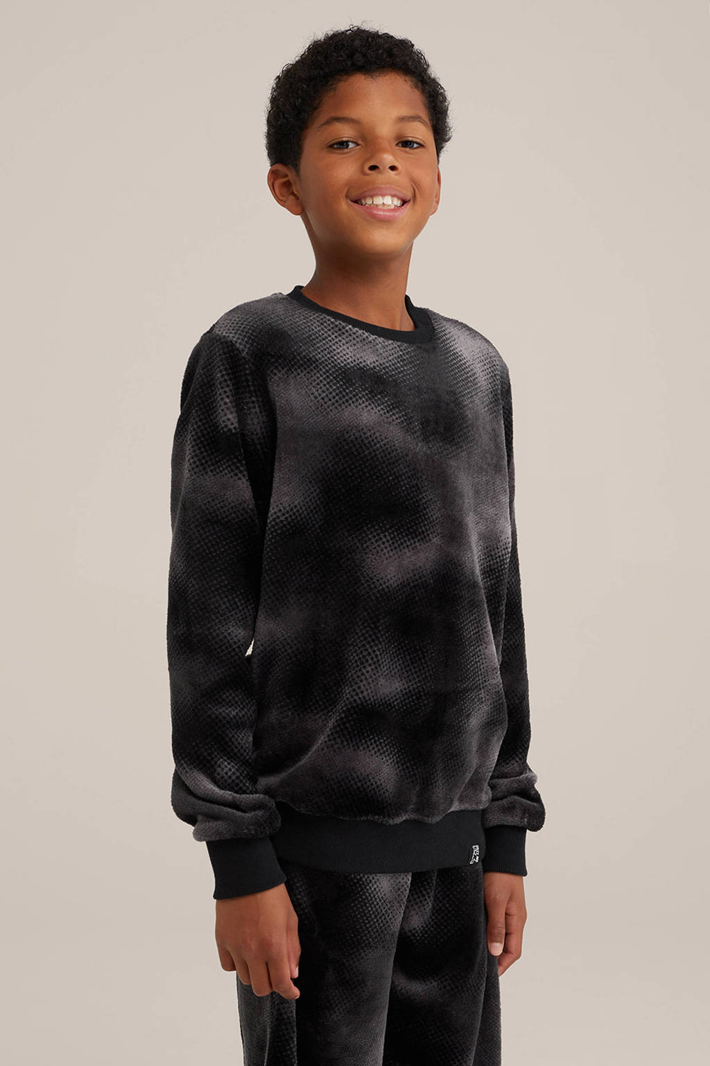 WE Fashion fleece pyjama met dessin zwartg/grijs